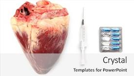  Presentation with syringe - Slide deck enhanced with raw animal heart with syringe background and a light gray colored foreground