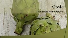  Presentation with rustic wood wooden frame - Cool new slides with raw artichokes on wooden background backdrop and a mint green colored foreground