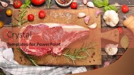  Presentation with beef - Amazing presentation design having raw beef chop with ingredient on wooden background rib of beef backdrop and a coral colored foreground