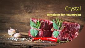  Presentation with steaks - Slide set featuring raw beef fillet steaks mignon with spices on wooden background background and a tawny brown colored foreground