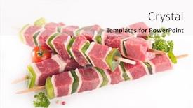  Presentation with kebab - Slide deck having raw-beef-kebab-on-white background and a sky blue colored foreground