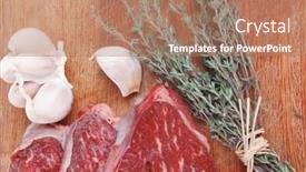  Presentation with aged wood - Cool new PPT layouts with raw beef meat fillet with peppercorn and thyme ready to grill on wood figured aged board isolated over white background backdrop and a coral colored foreground