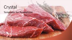  Presentation with aged wood - Slide set featuring raw beef meat fillet with peppercorn and thyme ready to grill on wood figured aged board isolated over white background background and a lemonade colored foreground