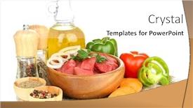 Presentation with cooking oil - PPT layouts featuring raw beef meat in bowl with herbs spices and cooking oil isolated on white background and a white colored foreground