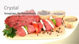  Presentation with meat beef - Beautiful presentation design featuring raw beef meat marinated with herbs and spices isolated on white backdrop and a white colored foreground