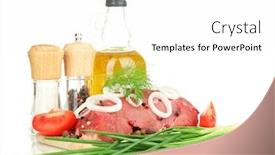  Presentation with cooking oil - Colorful PPT layouts enhanced with raw beef meat marinated with herbs spices and cooking oil isolated on white backdrop and a white colored foreground