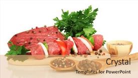  Presentation with meat beef - Amazing slides having raw beef meat marinated backdrop and a coral colored foreground