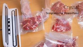  Presentation with shrink - PPT theme enhanced with raw-beef-meat-sealed background and a coral colored foreground
