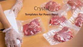  Presentation with shrink - Presentation consisting of raw-beef-meat-sealed background and a coral colored foreground