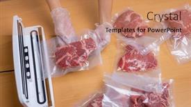  Presentation with shrink - PPT layouts enhanced with raw-beef-meat-sealed background and a coral colored foreground
