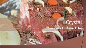  Presentation with meat beef - Slide set with raw-beef-meat-seasoned background and a red colored foreground