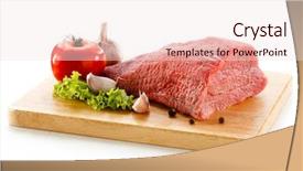  Presentation with cutting board - Amazing PPT layouts having raw beef on cutting board backdrop and a sky blue colored foreground
