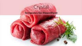  Presentation with beef - Colorful slides enhanced with raw-beef-roulades-isolated backdrop and a coral colored foreground