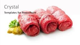  Presentation with beef - Theme consisting of raw-beef-roulades-isolated background and a sky blue colored foreground
