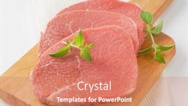  Presentation with roast beef - Colorful presentation theme enhanced with raw-beef-round-roast backdrop and a coral colored foreground