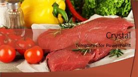  Presentation with fresh fruits vegetables groceries paper - Audience pleasing PPT layouts consisting of raw beef steak on paper backdrop and a  colored foreground