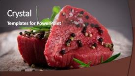  Presentation with beef - Presentation theme having raw beef steaks on wooden background and a dark gray colored foreground