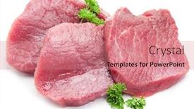  Presentation with steaks - PPT theme featuring raw-beef-steaks-with-parsley background and a coral colored foreground
