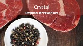  Presentation with steaks - Amazing slide set having raw-beef-steaks-with-peppercorns backdrop and a tawny brown colored foreground