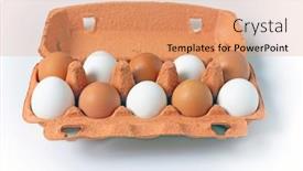  Presentation with container - Beautiful PPT layouts featuring raw-brown-and-white-eggs backdrop and a coral colored foreground