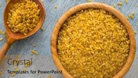  Presentation with vegan food - PPT layouts enhanced with raw-bulgur-groats background and a gold colored foreground