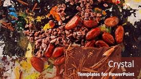  Presentation with cocoa beans - PPT theme with raw-cacao-nibs-shredded-chocolate background and a tawny brown colored foreground