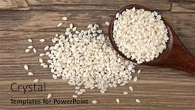  Presentation with rice - PPT layouts enhanced with raw-carnaroli-risotto-rice background and a coral colored foreground