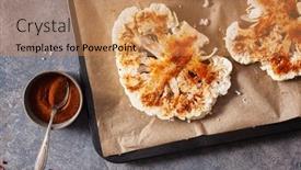  Presentation with plant based - PPT theme consisting of raw-cauliflower-steaks-with-spice background and a coral colored foreground