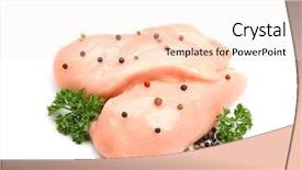  Presentation with breast - Slides enhanced with raw chicken breast on white background background and a sky blue colored foreground