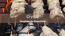  Presentation with charcoal - Beautiful slide deck featuring raw-chicken-breast-shish-kebab backdrop and a violet colored foreground