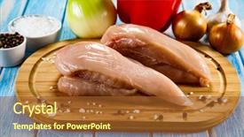 Presentation with cutting board - Presentation theme consisting of raw chicken breasts with vegetables background and a tawny brown colored foreground