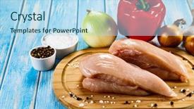  Presentation with vegetable cutting board - Beautiful slide set featuring raw chicken breasts with vegetables backdrop and a  colored foreground