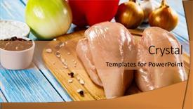  Presentation with vegetable cutting board - Presentation design with raw chicken breasts with vegetables background and a  colored foreground