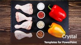  Presentation with chicken little chicks - Presentation design enhanced with raw chicken drumsticks on wooden background and a tawny brown colored foreground