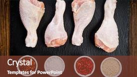  Presentation with animal cartoon chicken - PPT layouts with raw chicken drumsticks on wooden background and a  colored foreground