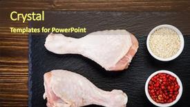  Presentation with chicken - Colorful slide deck enhanced with raw chicken drumsticks on wooden backdrop and a  colored foreground