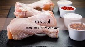  Presentation with anatomy of chicken - PPT layouts enhanced with raw chicken drumsticks on wooden background and a  colored foreground