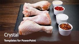  Presentation with chicken little chicks - Slide deck with raw chicken drumsticks on wooden background and a  colored foreground