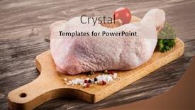  Presentation with cutting board - Audience pleasing PPT layouts consisting of raw-chicken-leg-on-cutting backdrop and a coral colored foreground