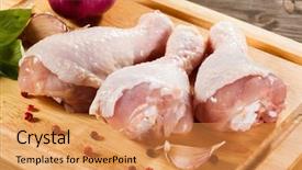  Presentation with airport boarding board - PPT theme with raw chicken legs on cutting background and a  colored foreground
