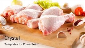  Presentation with vegetable cutting board - Theme having raw chicken legs on cutting background and a coral colored foreground