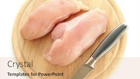  Presentation with raw meat - Amazing PPT theme having raw chicken meat on cutting board isolated on white backdrop and a coral colored foreground