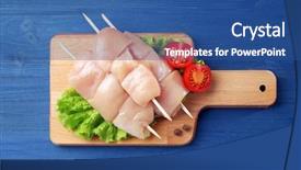  Presentation with raw meat - Colorful presentation enhanced with raw chicken meat with vegetables backdrop and a ocean colored foreground
