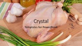  Presentation with dark vintage wood table texture - Presentation theme featuring raw chicken on wooden table background and a coral colored foreground