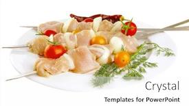  Presentation with kebab - Theme enhanced with raw chicken shish kebab on white plate background and a white colored foreground