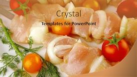  Presentation with kebab - Presentation theme having raw chicken shish kebab on white plate background and a gold colored foreground