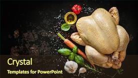  Presentation with broiler - Beautiful PPT layouts featuring raw chicken with vegetables oil backdrop and a tawny brown colored foreground