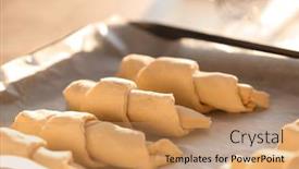  Presentation with parchment paper - Cool new PPT theme with raw croissants on baking sheet with parchment paper closeup backdrop and a coral colored foreground
