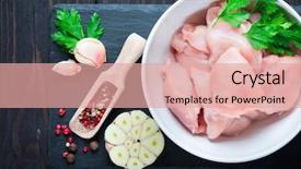  Presentation with raw meat - Slide set having raw cut chicken fillet background and a coral colored foreground