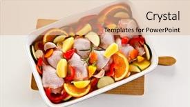  Presentation with prepared salads - Slides consisting of raw drumstick prepared for roasting background and a lemonade colored foreground
